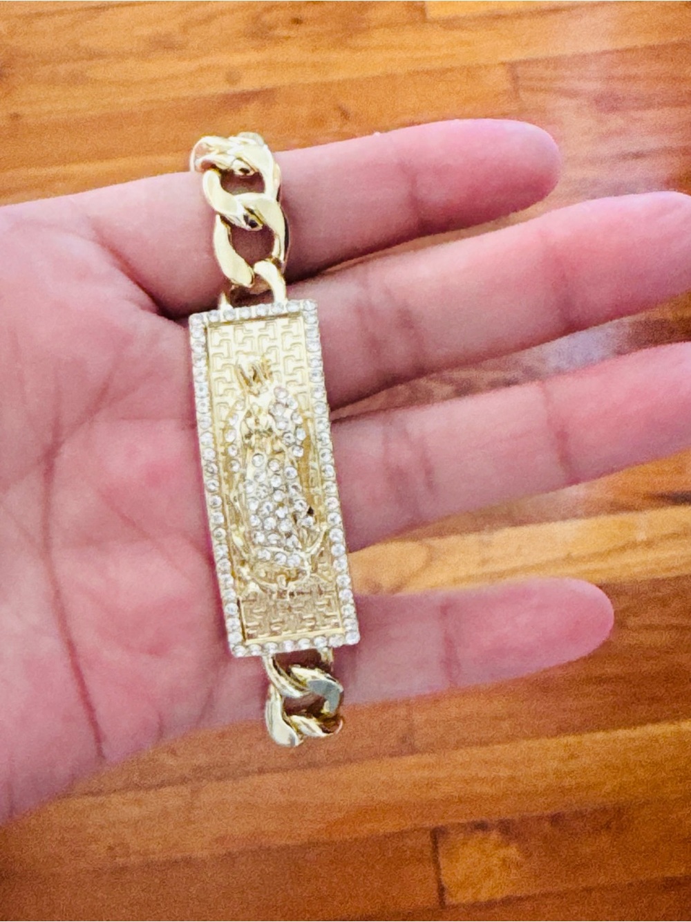 14K Gold Plated Crystal Guadalupe Bar men’s Bracelet